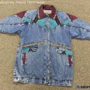 Vintage Women's Current Seen Oversized Denim Patchwork Blue Jacket Size 22W